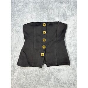 Zara strapless top black bustier chunky gold button chic M patterned button
